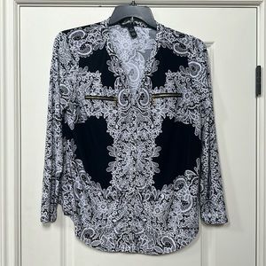 Inc International Concepts Printed Split-Neck Top Black Size Ox (SKU 82)